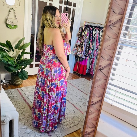 Japna Pink Purple Floral Strapless Maxi Dress - Picture 3 of 8